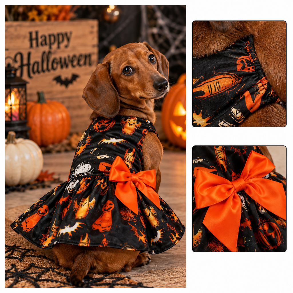 PetZen™ Pumpkin Witch Halloween Pet Dress