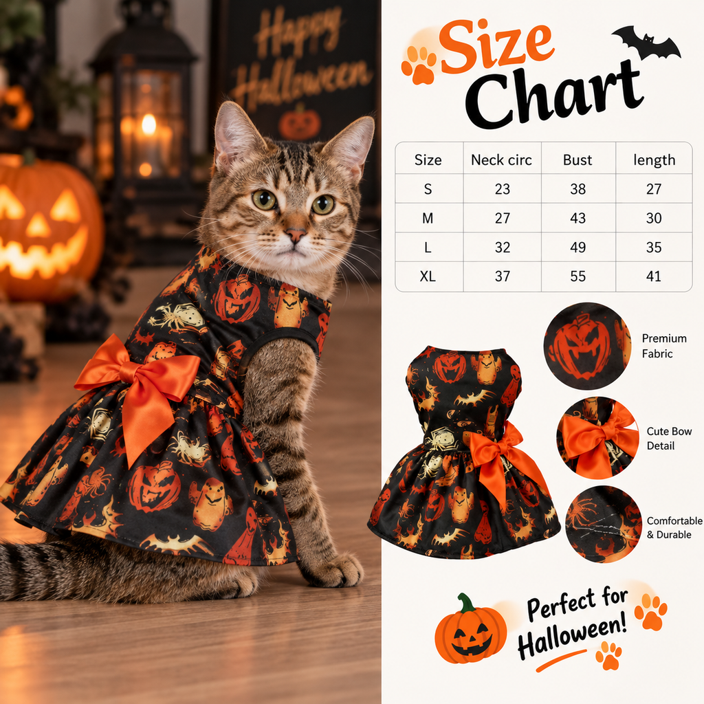PetZen™ Pumpkin Witch Halloween Pet Dress