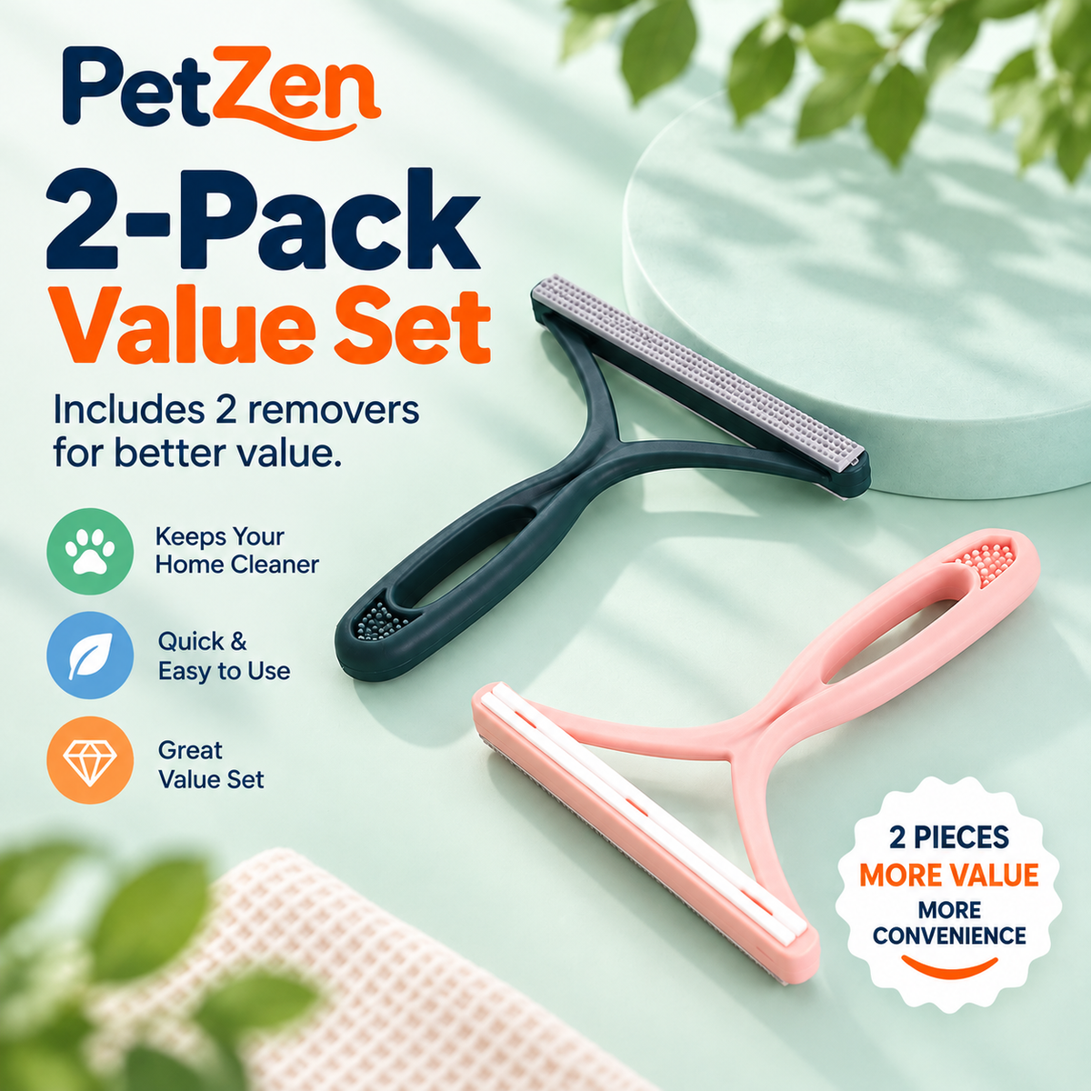 PetZen™ Double-Sided Pet Hair Remover – 2 Pack